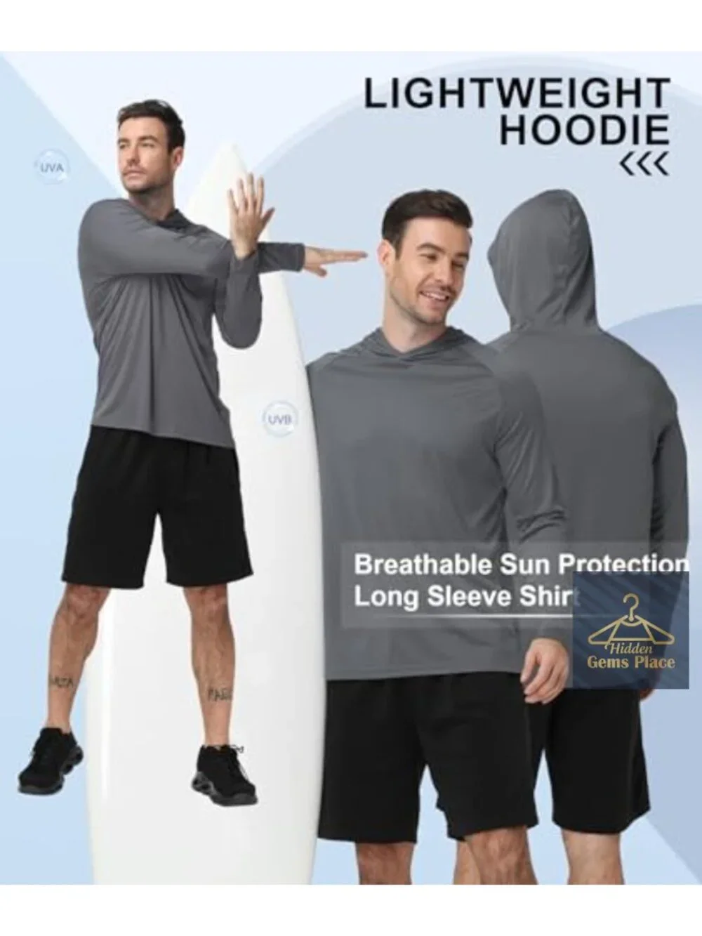 5 Pack Mens UPF 50+ Hoodie Long Sleeve Sun Shirts Fishing Shirts